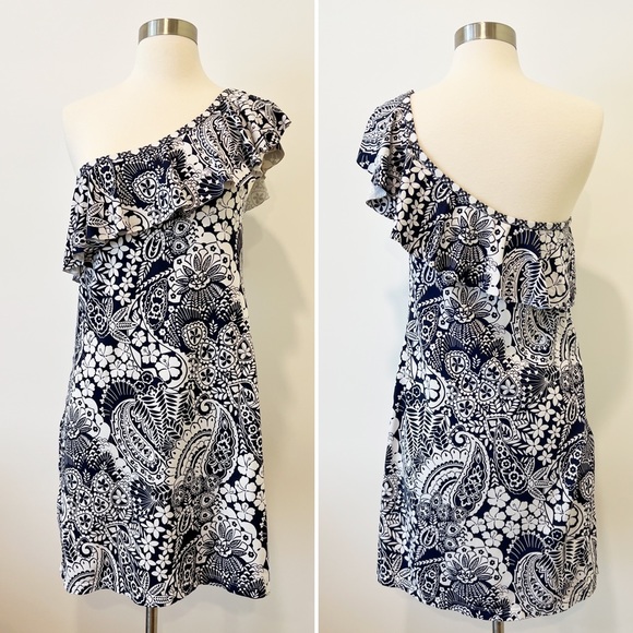 Tommy Bahama Paisley Paradise Off The Shoulder Floral Dress Swim Cover Blue S - Picture 7 of 10